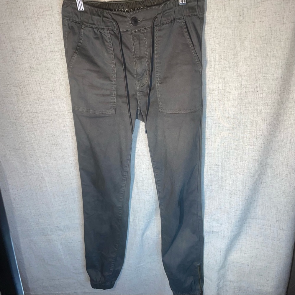 American Eagle Gray Charcoal Dye Drawstring Super Stretch Cargo Joggers Size 4 - Picture 11 of 11